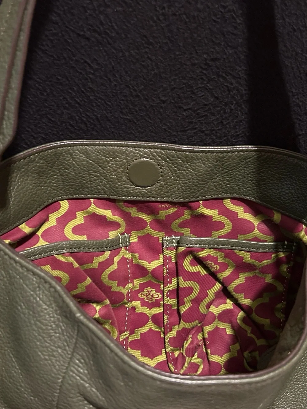 orYANY Olive Green Pebbled Leather Hobo Shoulder Bag.